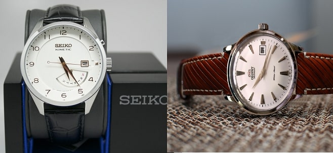 So sánh đồng hồ nam dây da của Seiko và Orient